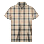 Beige Tartan Pattern Print Men's Short Sleeve Shirt