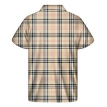 Beige Tartan Pattern Print Men's Short Sleeve Shirt