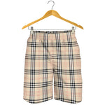 Beige Tartan Pattern Print Men's Shorts