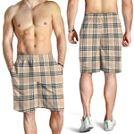 Beige Tartan Pattern Print Men's Shorts