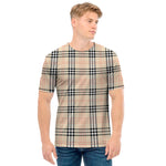 Beige Tartan Pattern Print Men's T-Shirt