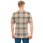 Beige Tartan Pattern Print Men's T-Shirt
