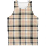 Beige Tartan Pattern Print Men's Tank Top