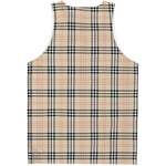 Beige Tartan Pattern Print Men's Tank Top