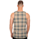 Beige Tartan Pattern Print Men's Tank Top