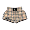 Beige Tartan Pattern Print Muay Thai Boxing Shorts