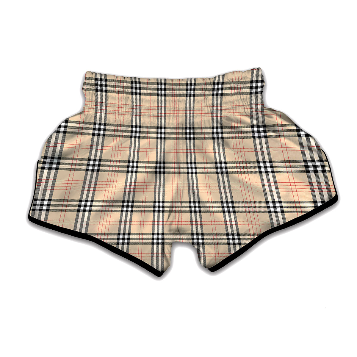 Beige Tartan Pattern Print Muay Thai Boxing Shorts