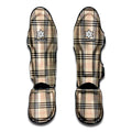 Beige Tartan Pattern Print Muay Thai Shin Guards