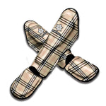 Beige Tartan Pattern Print Muay Thai Shin Guard