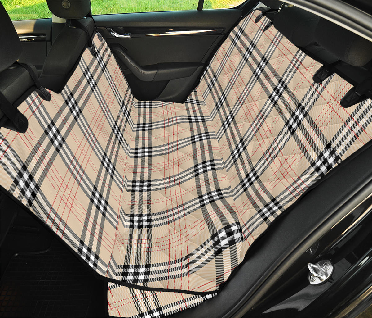 Beige Tartan Pattern Print Pet Car Back Seat Cover