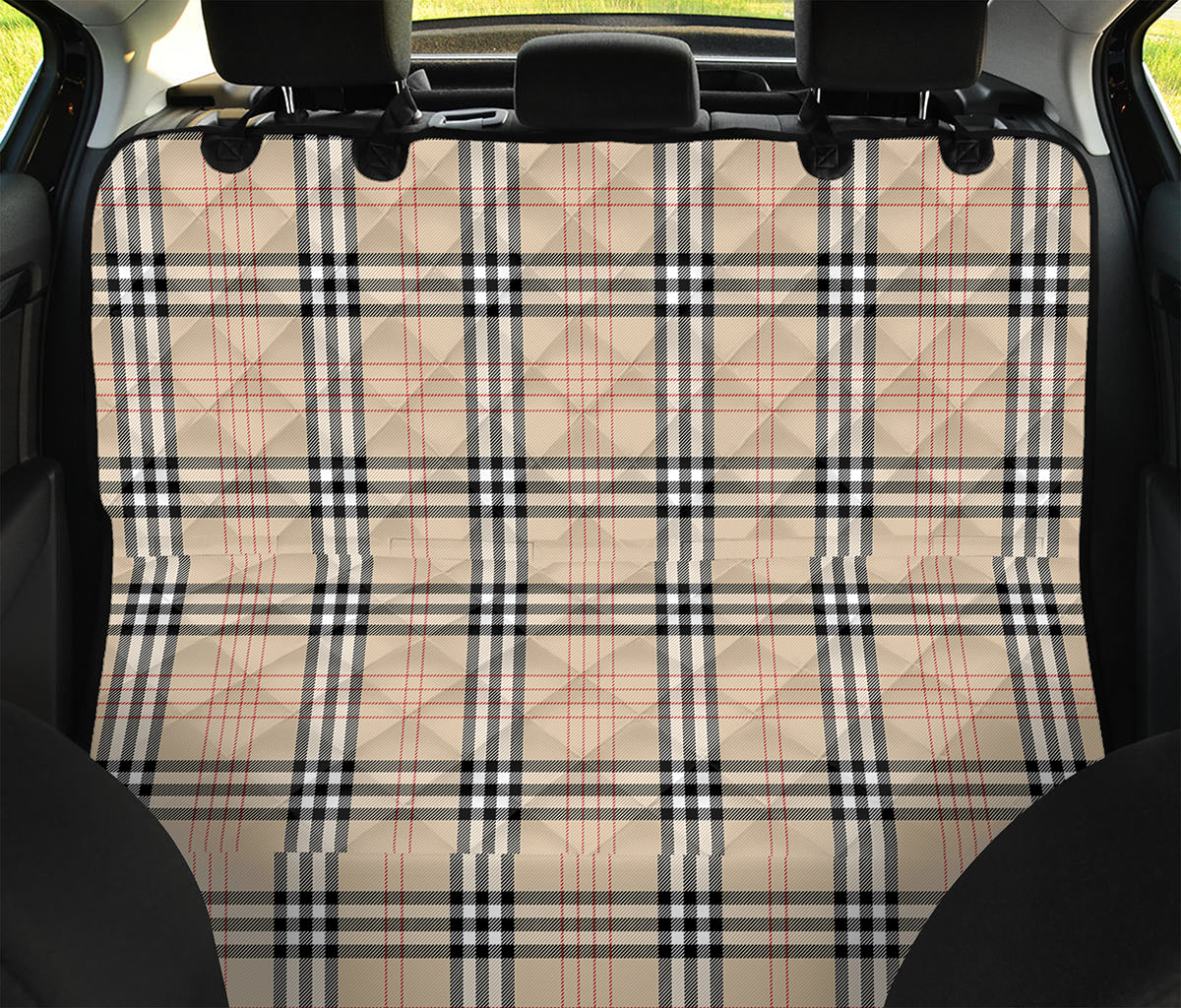 Beige Tartan Pattern Print Pet Car Back Seat Cover