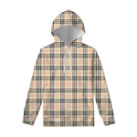 Beige Tartan Pattern Print Pullover Hoodie