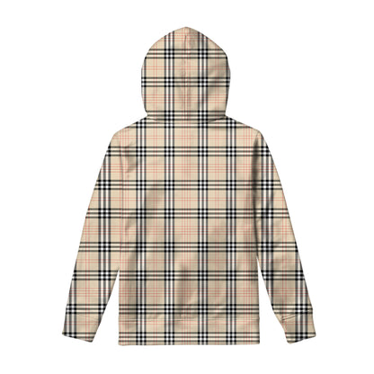 Beige Tartan Pattern Print Pullover Hoodie