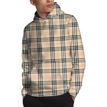 Beige Tartan Pattern Print Pullover Hoodie