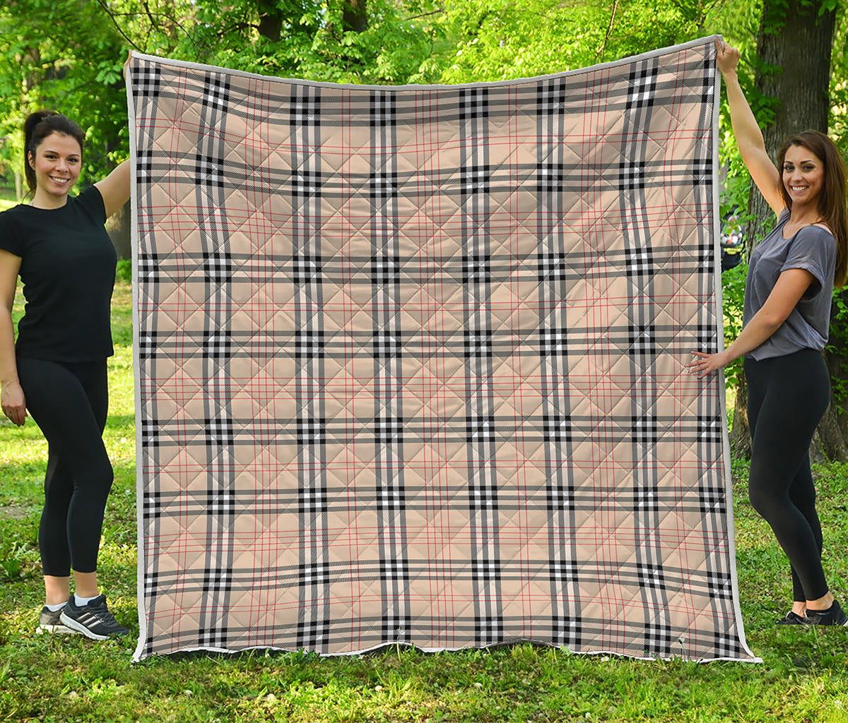 Beige Tartan Pattern Print Quilt