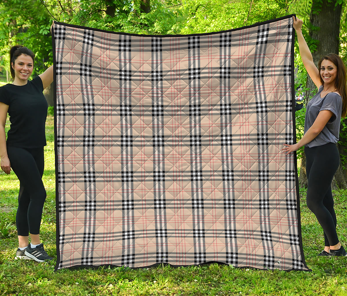 Beige Tartan Pattern Print Quilt