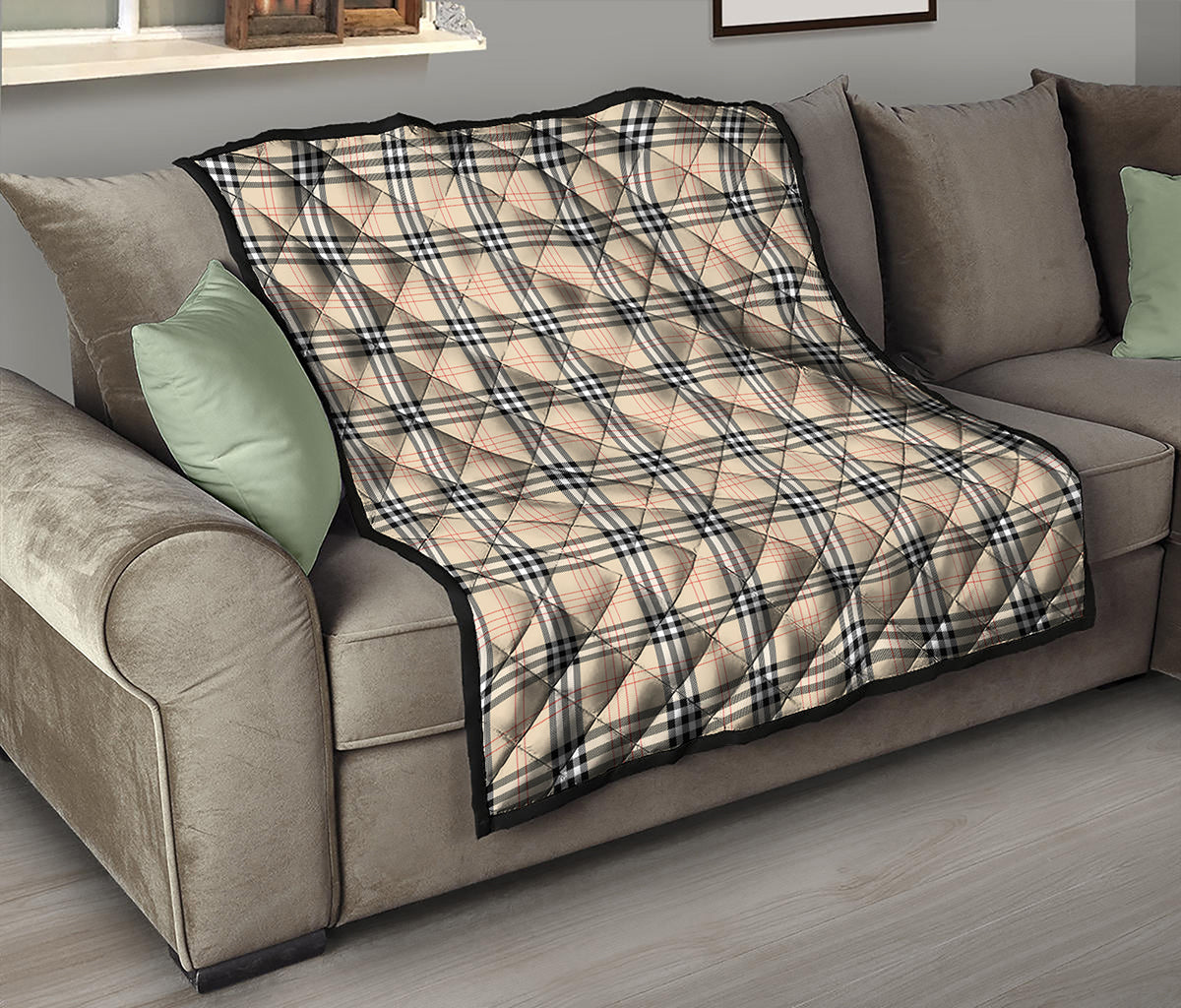 Beige Tartan Pattern Print Quilt