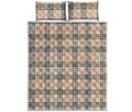Beige Tartan Pattern Print Quilt Bed Set
