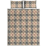 Beige Tartan Pattern Print Quilt Bed Set