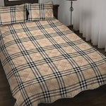 Beige Tartan Pattern Print Quilt Bed Set