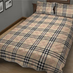 Beige Tartan Pattern Print Quilt Bed Set