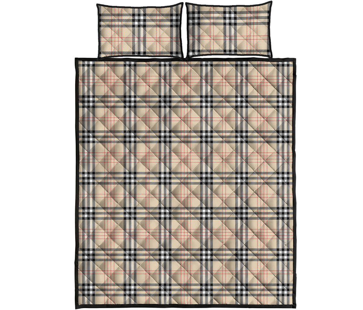 Beige Tartan Pattern Print Quilt Bed Set