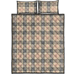 Beige Tartan Pattern Print Quilt Bed Set