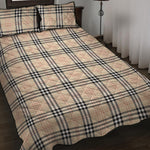 Beige Tartan Pattern Print Quilt Bed Set