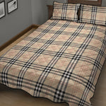 Beige Tartan Pattern Print Quilt Bed Set