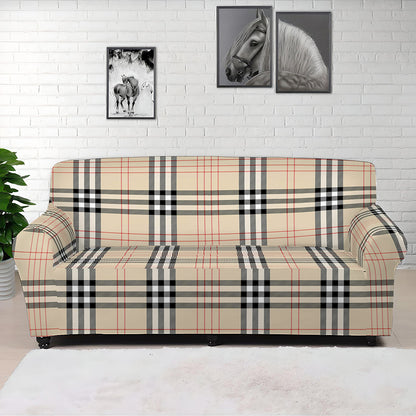 Beige Tartan Pattern Print Sofa Cover