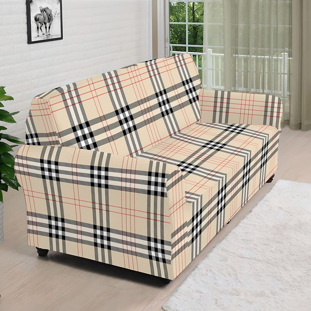 Beige Tartan Pattern Print Sofa Cover