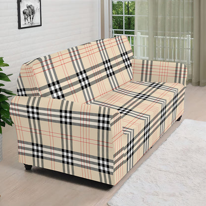 Beige Tartan Pattern Print Sofa Cover