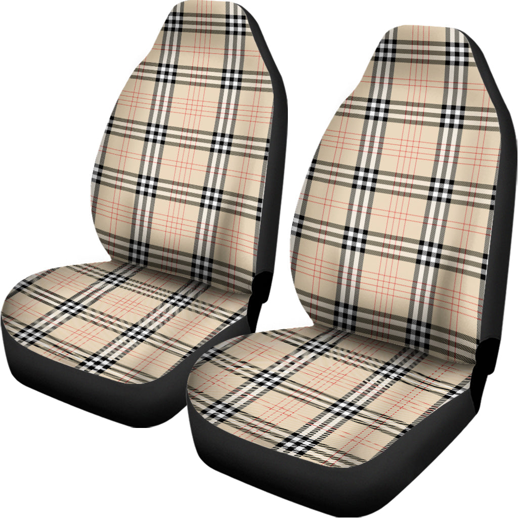 Beige Tartan Pattern Print Universal Fit Car Seat Covers