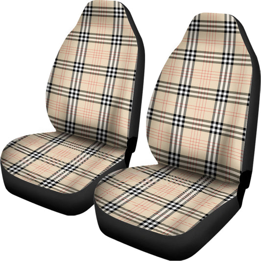 Beige Tartan Pattern Print Universal Fit Car Seat Covers