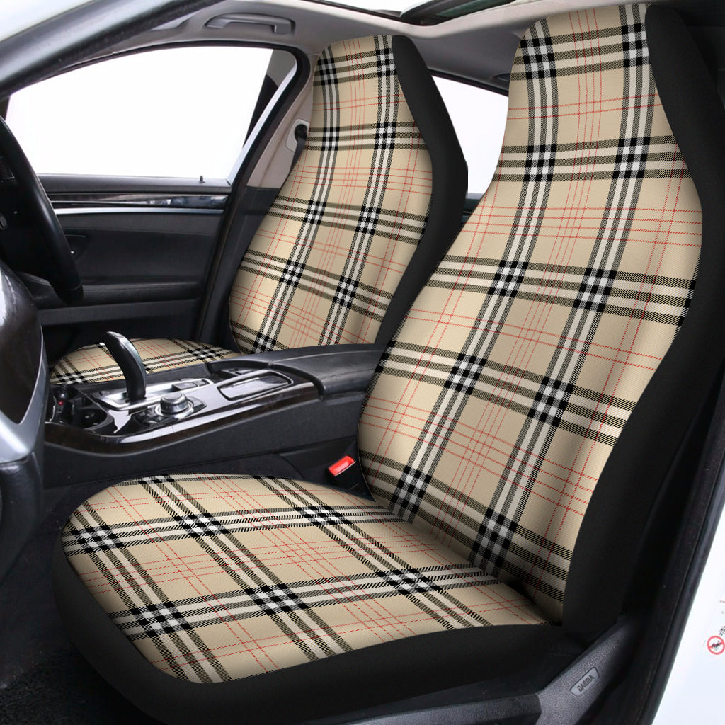 Beige Tartan Pattern Print Universal Fit Car Seat Covers