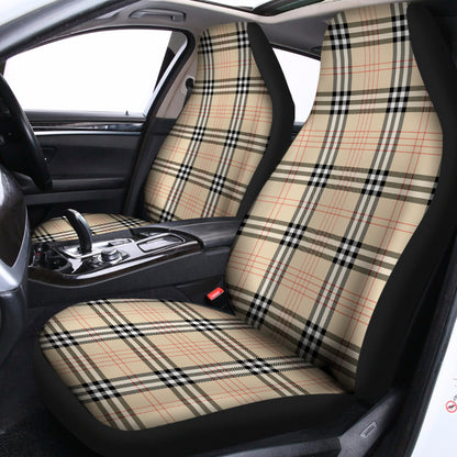 Beige Tartan Pattern Print Universal Fit Car Seat Covers