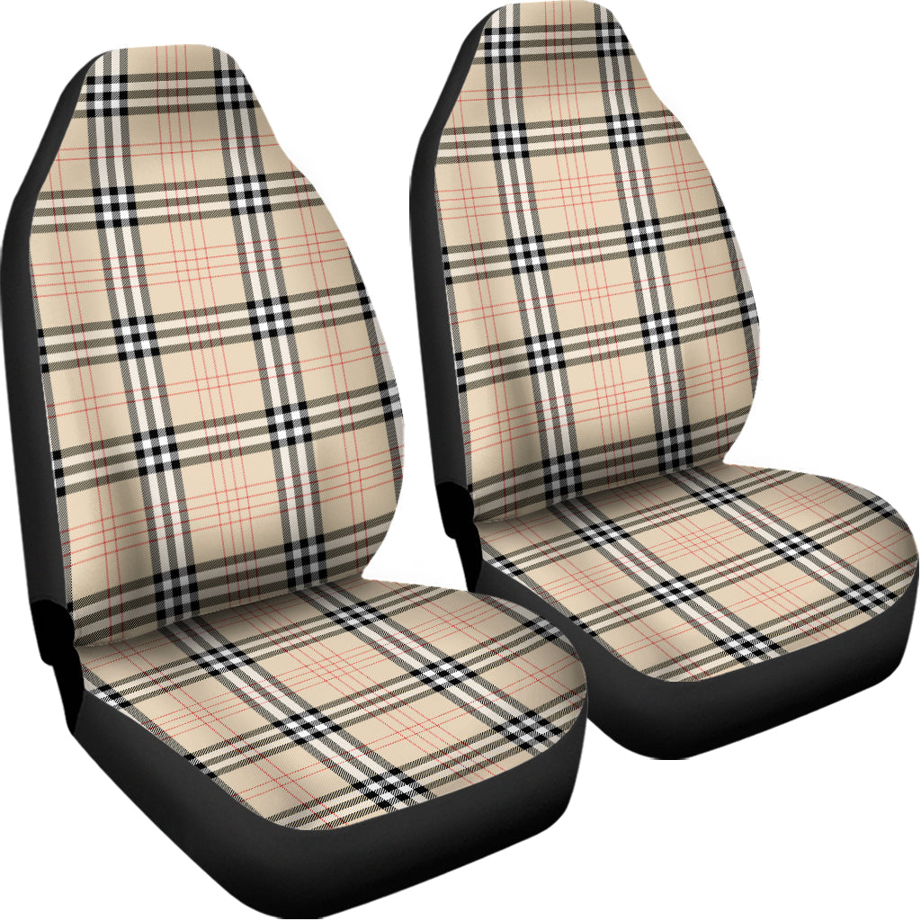 Beige Tartan Pattern Print Universal Fit Car Seat Covers
