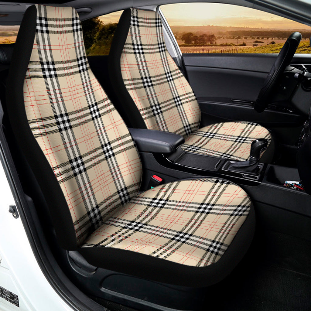 Beige Tartan Pattern Print Universal Fit Car Seat Covers