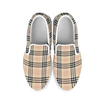 Beige Tartan Pattern Print White Slip On Shoes