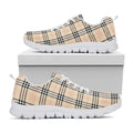 Beige Tartan Pattern Print White Running Shoes