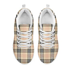 Beige Tartan Pattern Print White Sneakers
