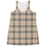 Beige Tartan Pattern Print Women's Racerback Tank Top