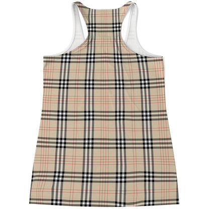Beige Tartan Pattern Print Women's Racerback Tank Top