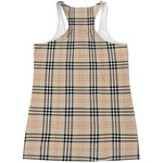 Beige Tartan Pattern Print Women's Racerback Tank Top