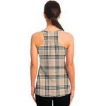 Beige Tartan Pattern Print Women's Racerback Tank Top