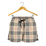 Beige Tartan Pattern Print Women's Shorts