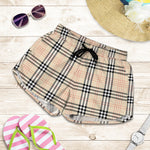 Beige Tartan Pattern Print Women's Shorts