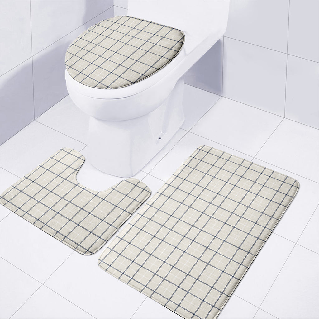 Beige Tattersall Pattern Print 3 Piece Bath Mat Set