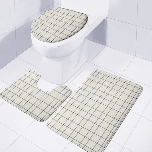 Beige Tattersall Pattern Print 3 Piece Bath Mat Set
