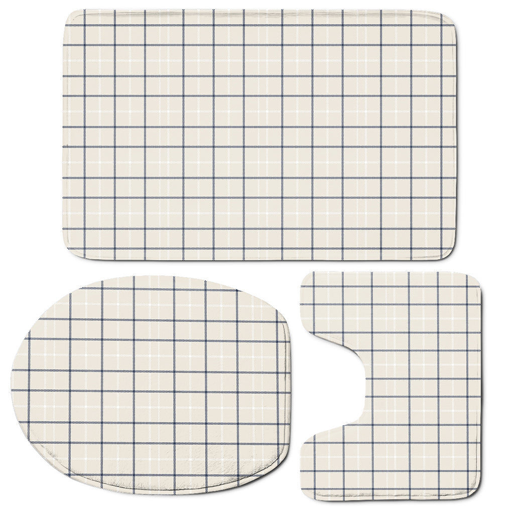 Beige Tattersall Pattern Print 3 Piece Bath Mat Set